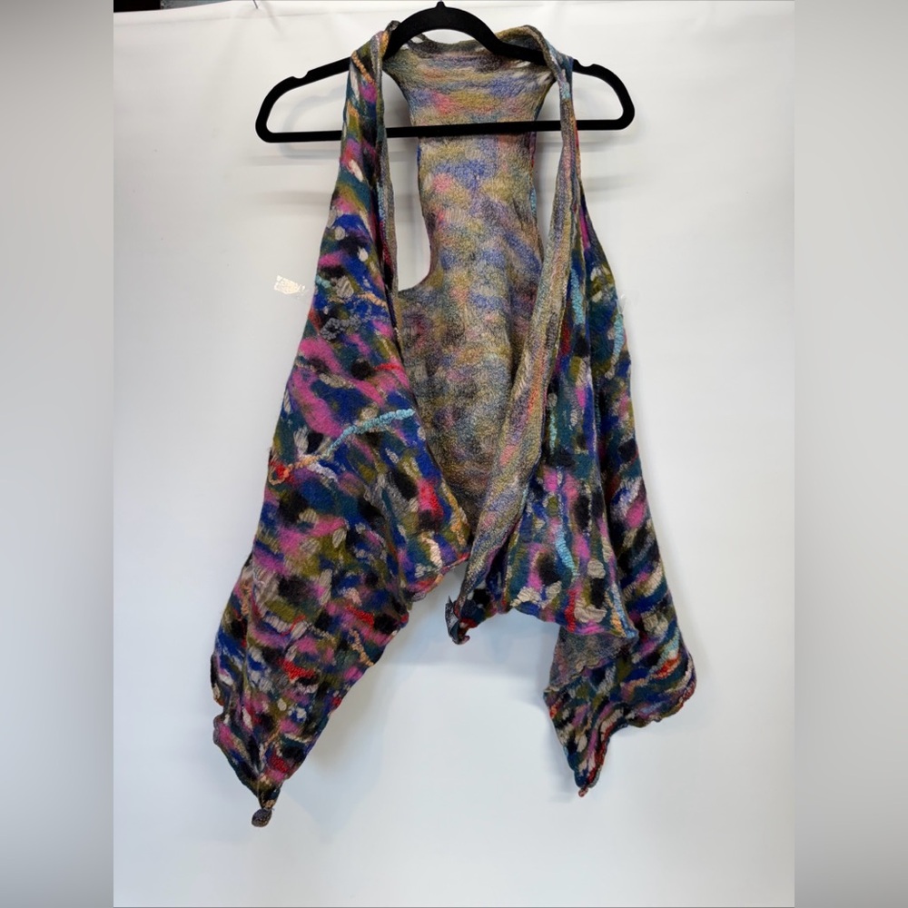 Kooloo Wool Silk Handcrafted Vest Cardigan Lightweight S Wearable Art Textured